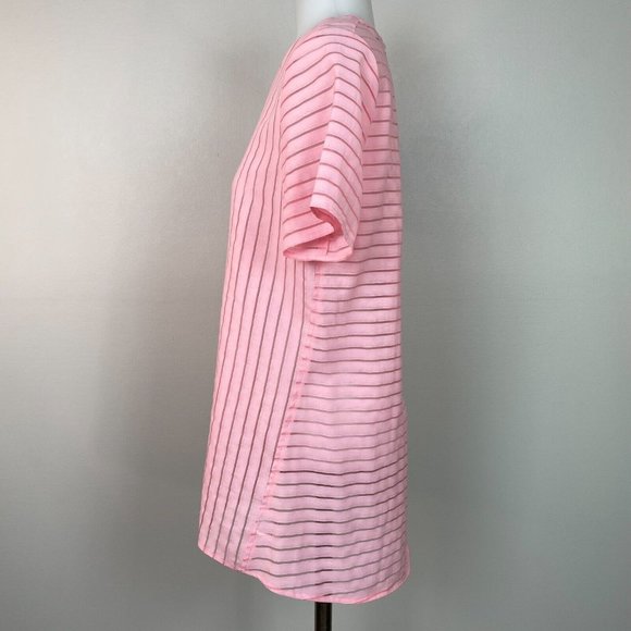 J. Crew Top 2 Pink Semi-Sheer Striped Short Sleeve Blouse Women's - Picture 4 of 11